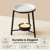 Brûleur d'huiles essentielles en fer forgé avec plateau, lampe chauffante pour la fonte de cire, porte-bougie d'aromathérapie noir