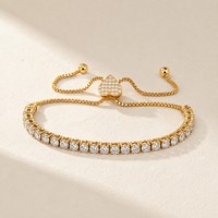 Bracelet ajustable étanche et anti-ternissement avec chaîne coulissante et zircons cubiques champagne et transparents