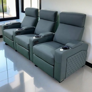 Sofá reclinable de cuero Nappa de lujo para sala de estar y asientos de Teatro de Hotel con portavasos LED Base de luces pata de acero - Product Image 6