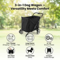Chariot pour chien 3-en-1 pliable, poussette pour animaux de compagnie, chariot de courses et de rangement, grand espace intérieur, roues de 8 et 10 pouces, pliage rapide à une main, double frein, pour le voyage
