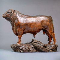 Sculpture de taureau debout en bronze antique artisanale, 1,2 m de haut, figurine réaliste de bétail pour hall d'entreprise, villa, cour
