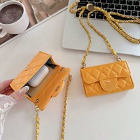 Tas Earphone Ponsel Kulit PU Mewah Model Selempang Caviar untuk Desain Grid Tahan Air dengan Tali Pengikat yang Dapat Disesuaikan, Dompet, Hadiah