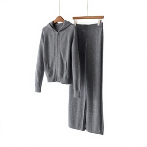 Popular Items Now Autumn 2025 Wool Solid Zipper Casual Hooded Long-sleeved Daily Wear Eco-Friendly <b>Cardigan</b> Jacket Trousers Set - Product Image 2