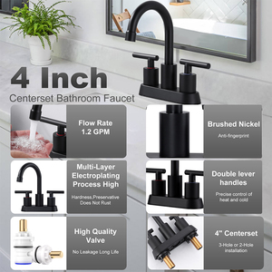 Sanitary Ware Matte Black Bathroom Faucet 4 Inch Centerset Two <strong>Handles</strong> <strong>Basin</strong> Lavatory <strong>Mixer</strong> Tap For Vanity Sink - Product Image 4