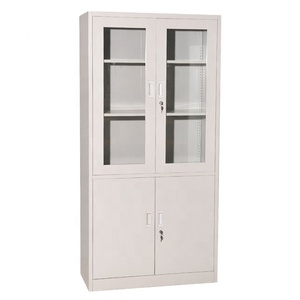 Armoire de rangement de bureau en métal avec 2 portes en verre et 2 portes en fer, armoire de classement en métal - Product Image 1