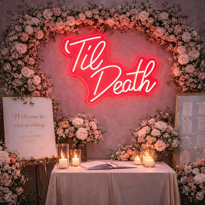 ป้ายไฟนีออนแบบกำหนดเอง Til <span class=keywords><strong>Death</strong></span> พร้อมโลโก้ LED ตัวอักษรชื่อส่วนตัวแบบเรืองแสง สำหรับร้านเสริมสวย ร้านทำผม ร้านกาแฟ สปา - Product Image 1