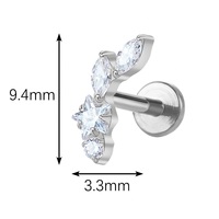 Anting-anting tindik bibir, tragus, helix berbahan titanium ASTM F136 JIAXIN berlapis emas 18K dengan zircon, ulir dalam.