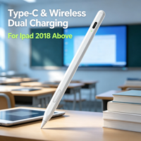 Stylet capacitif WENKU pour iPad Pro M4, double port de charge Type-C, sans fil, rejet de la paume, pointe remplaçable, 10 heures d'autonomie