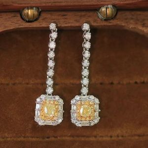 Xinfly 18K White Gold <b>Cushion</b> Cut Dangle Drop Earrings with Fancy Yellow Diamond - Product Image 5
