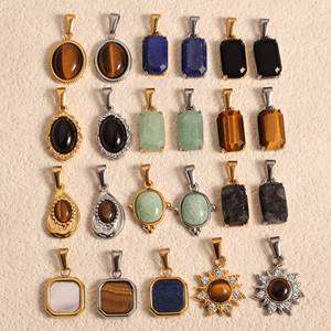 <span class=keywords><strong>Collier</strong></span> Pendentif Vide en Pierre Naturelle et Acier Inoxydable Tendance pour Homme, Bijoux en Lapis, Aventurine, Onyx Noir Plaqués Or 18k - Product Image 4