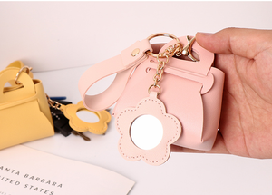 Étui de rangement pour écouteurs mini mignon, porte-clés tendance pour femmes avec porte-monnaie, porte-clés en cuir PU, porte-clés miroir, porte-clés - Product Image 5