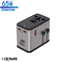 Adaptateur de voyage universel IBD GaN PD 65W QC3.0 3C1U Prises US/EU/AU/UK Charge rapide pour téléphones portables, ordinateurs portables, appareils photo et écouteurs