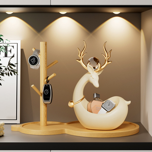 Support à clés en forme de cerf avec bois de cerf doré, boule de cristal et rangement pour télécommandes, organisateur de luxe en résine pour entrée - Product Image 3