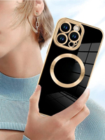 Coque magnétique galvanisée de luxe pour iPhone 15 Pro Max couverture de protection d'objectif magnétique accessoire de téléphone portable