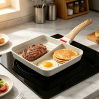Poêle multifonctionnelle en aluminium moulé sous pression antiadhésive avec compartiments pour petit-déjeuner, cuisson des œufs, compatible induction