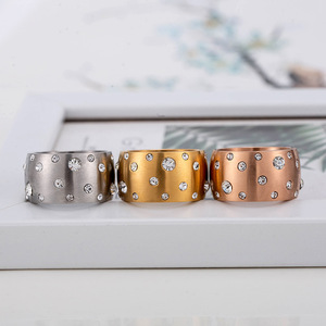 yunnique Men's Wide Band <b>Ring</b> Gold Plated <b>Titanium</b> Steel Pave Setting Star Pattern Jewelry Gift - Product Image 4