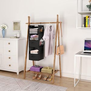 Organisateur de placard suspendu à 5 niveaux, étagère pliable en tissu avec crochets pour le rangement de la chambre à coucher, noir - Product Image 2