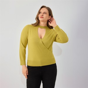 Plus Size Damen-Strickpullover mit Strassverzierung, langärmlige Bluse mit Ausschnitten für Arbeit, Abend, Dating, Alltag - Product Image 2