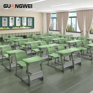 Bureau d'école durable à siège unique et à hauteur réglable avec 1 tiroir et chaise en plastique moderne pour les étudiants. - Product Image 1