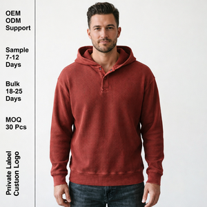 <span class=keywords><strong>Felpa</strong></span> <span class=keywords><strong>con</strong></span> Cappuccio Premium da Uomo in Tessuto Waffle Lavato, Rosso Mattone Intenso, Stile Retrò Casual, Abbigliamento Sportivo alla Moda <span class=keywords><strong>con</strong></span> Colletto a <span class=keywords><strong>Polo</strong></span> <span class=keywords><strong>con</strong></span> Bottoni - Product Image 1