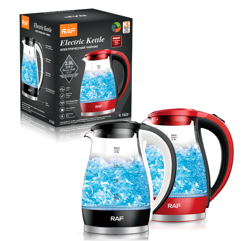 RAF 2024 Hot Electric Water Kettle Glass Body BPA Free Interior 2 Litre 2000w Glass Kettle For Boiling Water