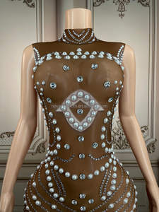 Novance Y2496 عناصر الموضة المصنوعة يدويًا من الكريستال الماسي مطرز بالخرز Xxx Bodycon عرض ملابس للنساء - Product Image 6