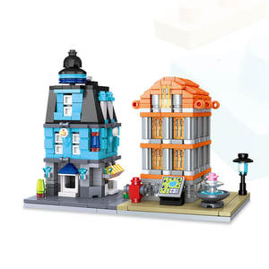 59079 59081 Ensemble de blocs de construction en plastique éducatifs pour enfants, petites particules, thème Café d'angle et Bâtiment carré, avec vue sur la rue, jouet cadeau - Product Image 1