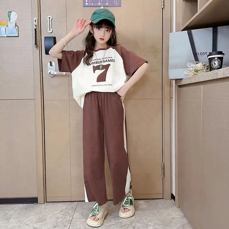 Ragazze 2024 estate nuova moda alla moda abiti a maniche corte