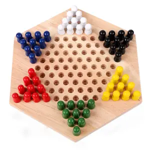 Hexagon Checker Game Set Wooden Educational Board Kids Classic Chinese Checkers Set Strategy Family Game Pieces Backgammon