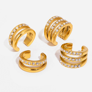 <b>Clip</b>-On Earrings Gold Multi-Layer Crystal Geometric Women's Jewelry Party Fashion Accessory - Product Image 1