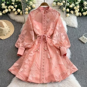 Vestidos Elegantes de Alta Gama para Mujer, con Cintura Ajustada, Bordado Calado, Cierre de Botón, Corte en A, a la Moda - Product Image 2