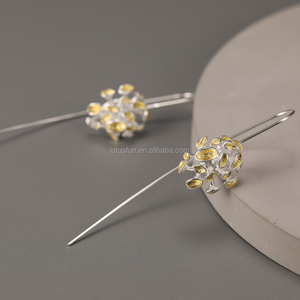 Lotus Fun Handgefertigte 925 Sterling Silber 18k Vergoldete Pothos Designer Epipremnum <span class=keywords><strong>Aureum</strong></span> Hängeohrringe Damen Feiner Schmuck - Product Image 5