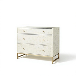 Luxury Handmade Bone Inlay Chest of Drawers Wooden <b>Storage</b> <b>Cabinet</b> for <b>Bedroom</b> Furniture with 3 Drawers Gold Base - Product Image 1