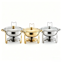 FLEY 4.5L Wadah Pemanas Makanan Bulat Stainless Steel untuk Prasmanan Hotel, Pernikahan, dan Katering