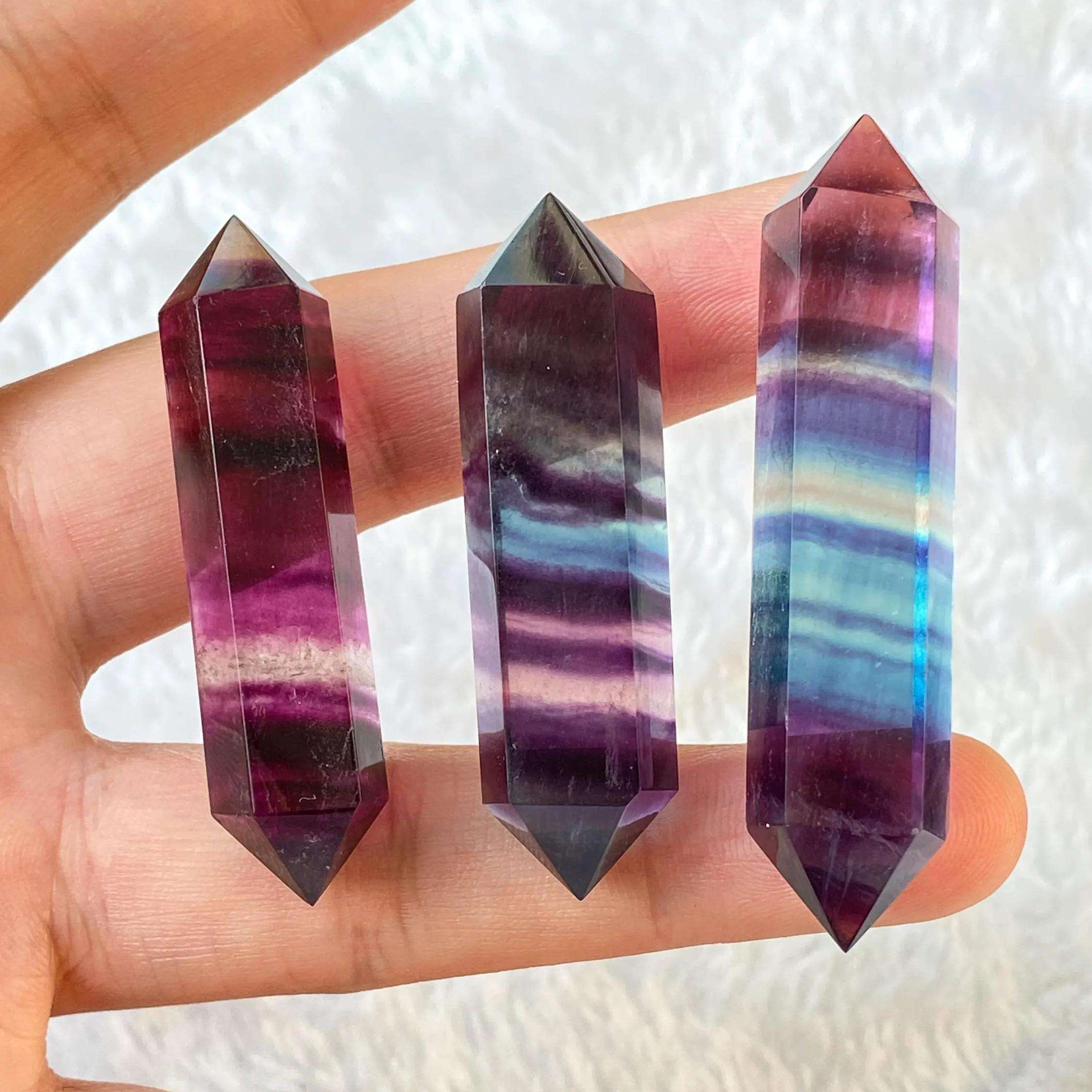 Fluorite arc-en-ciel double pointe