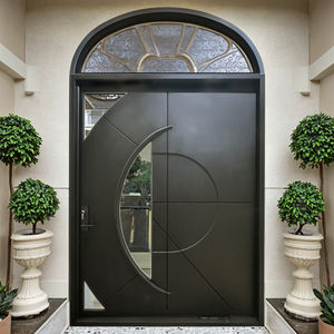 ประตูเหล็กดัดสีดำทันสมัยแบบหมุนและแบบเปิด-ปิดได้ พร้อมคุณสมบัติป้องกันการโจรกรรม สำหรับทางเข้าภายนอกวิลล่าหรือห้องโถง - Product Image 6