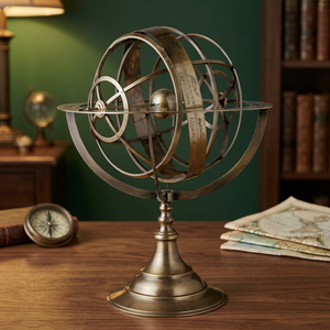 Esfera Armilar de Latón Antiguo, Globo Celeste con Anillos Zodiacales, Decoración Artesanal para Mesa, Hogar u Oficina, Ideal para Regalo - Product Image 1