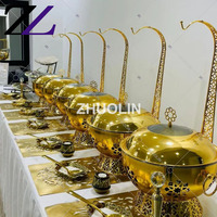 Bain-marie isotherme pour traiteur de banquet à Dubaï, réchaud alimentaire rond à poser sur le comptoir, couvercle suspendu, réchauds dorés pour buffet
