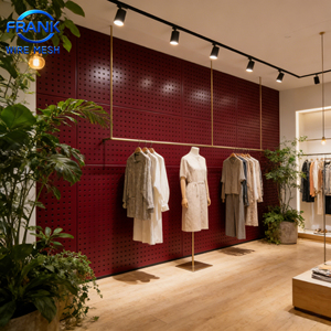 Lámina Metálica Decorativa Perforada Color Borgoña para Exhibición en Paredes de Tiendas de Ropa/Merchandising Minorista/Diseño Interior de Boutiques - Product Image 1
