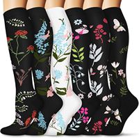 Chaussettes de sport pour la course en extérieur, motif floral multicolore, chaussettes de compression pour mollets 20-30 mmHg pour hommes et femmes