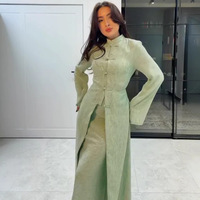Robe Abaya Nuosha OEM à col mandarin et boutons grenouillère, manches longues, ourlet fendu, tenue maxi modeste pour femmes musulmanes, longueur ras du sol