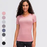 T-Shirt Tops New Damen Custom Logo Slim Yoga Kurzarm Atmungsaktives Training Laufen Rundhals-Fitness studio Quick Dry Sports
