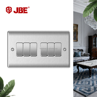 Interrupteur britannique standard 1 voie 10A 250V en acier inoxydable à bord incurvé, indice de protection IP20, installation facile, modèle VE309/310 pour maison et bureau