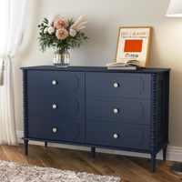 Commode blanche à 6 tiroirs pour chambre à coucher, commode de 47 pouces de large avec pieds tournés et poignées en céramique, commode double