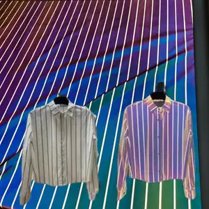 Custom hi-vis iridescent gradual change soft felling touch polyester stripe reflective fabric for shirt jacket blouse