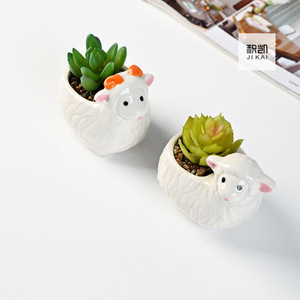 Vaso per Piante Succulente in Ceramica Dipinto a Mano con Simpatici Animali Cartoon, Vaso per Succulente a Forma di Agnello - Product Image 3