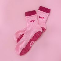 Chaussettes de yoga fitness personnalisées avec logo brodé, antidérapantes, pour la gym, à double revers, avec grip, pour le Pilates