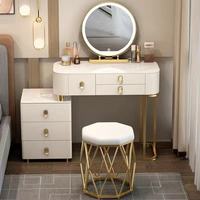 Ensemble coiffeuse moderne et intelligente, miroir LED Cloud Light, meuble d'appoint à chargement sans fil, tabouret de rangement, pour maquillage de chambre