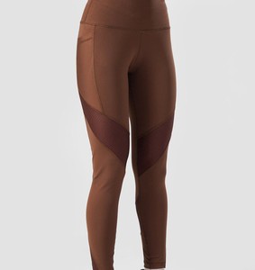 Leggings de yoga taille haute pleine longueur, couleur unie, avec empiècements en maille, en Spandex et Polyester, extensibles dans les quatre sens, taille élastique, surpiqûres contrastées - Product Image 1