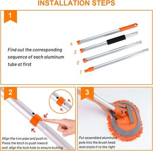 Kit Spazzola per Lavaggio Auto Arancione 62" con Guanto, Mop, Spugna e Manico Lungo in Microfibra Chenille - Product Image 3